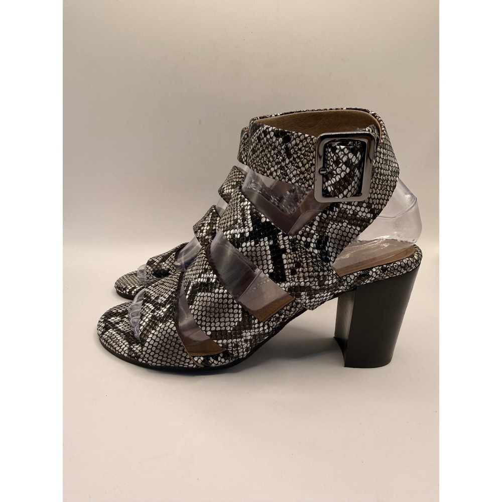 Vionic Blaire Snakeskin Print Leather Block Heel Sandals Grey Black Womens 6.5
